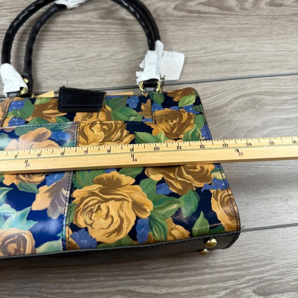 Patricia Nash Womens Satchel Blue Sky Rose Floral Leather Handbag Multi OS